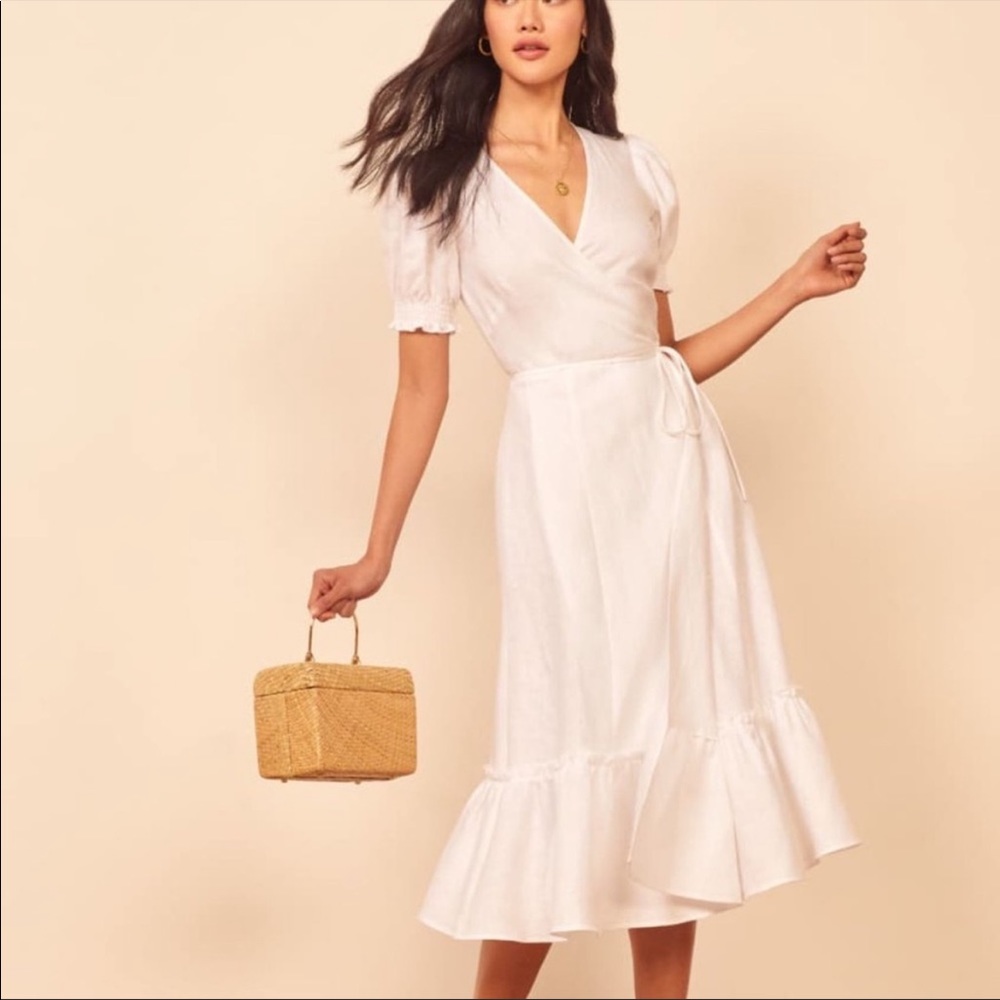 euc reformation veronika linen dress white size s